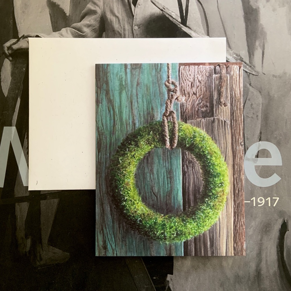 Boxed Set of 6 Moss Wreath Turquoise Barn Door Notecards Cards